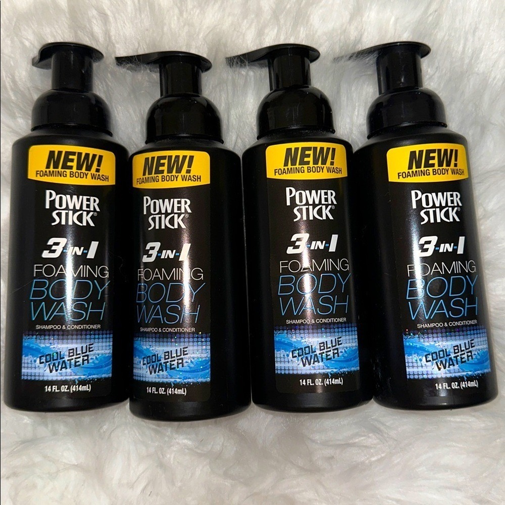 Power Stick 3-in-1 Foaming Body Wash Shampoo Conditioner Cool Blue Water 4 Pack
